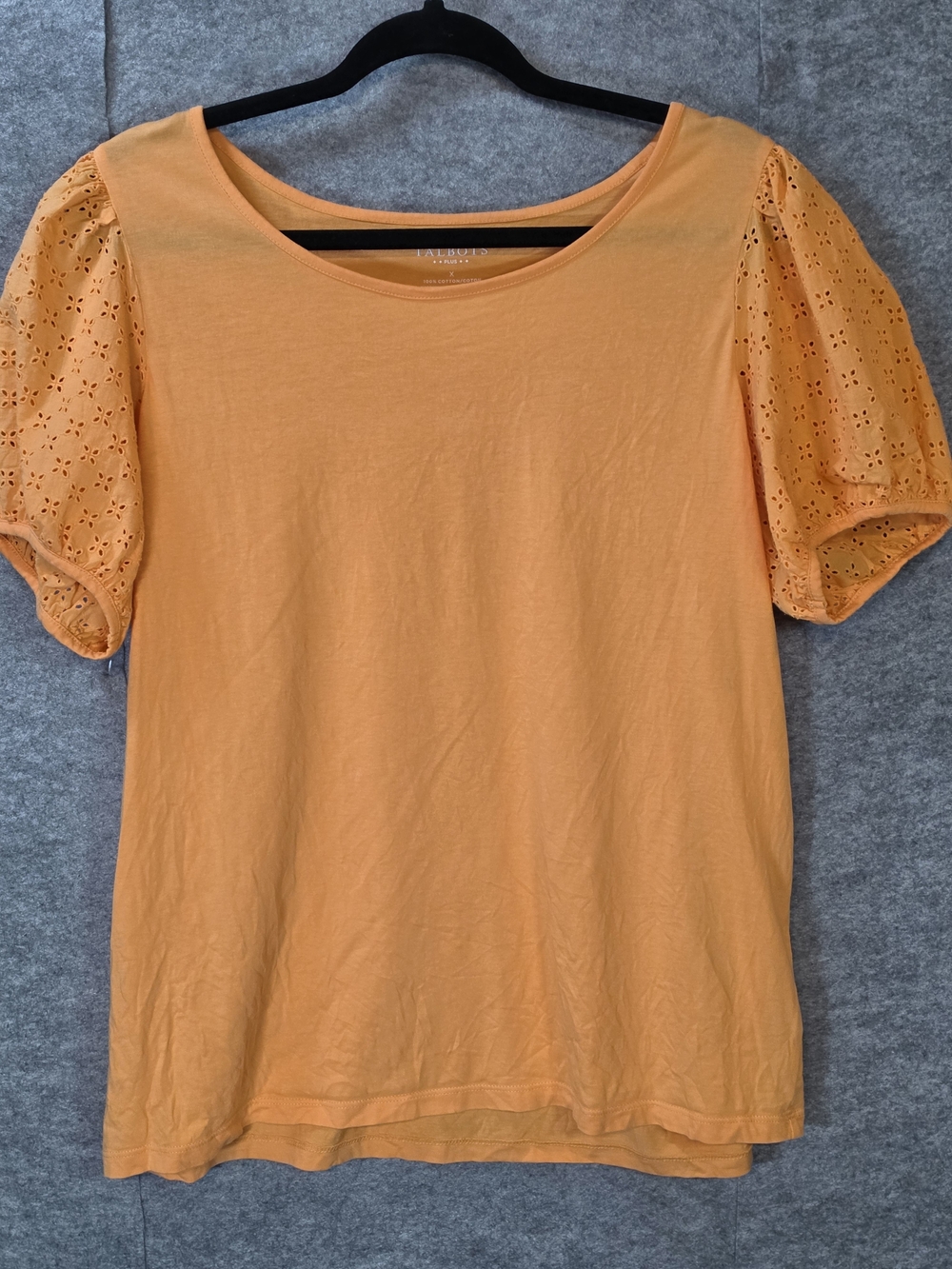 Talbots Orange Eyelet Puff Sleeve Tee